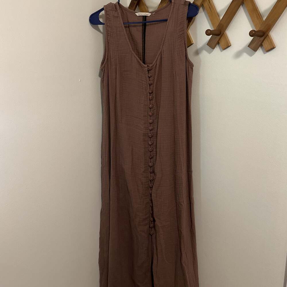 Soft Surroundings Womens Samora Gauze Maxi Dress Size PM Petite Medium Mocha